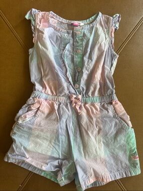 Ruffle Butts pastel Tie-Dye Girls' Romper - Pink, Blue & Mint 3T